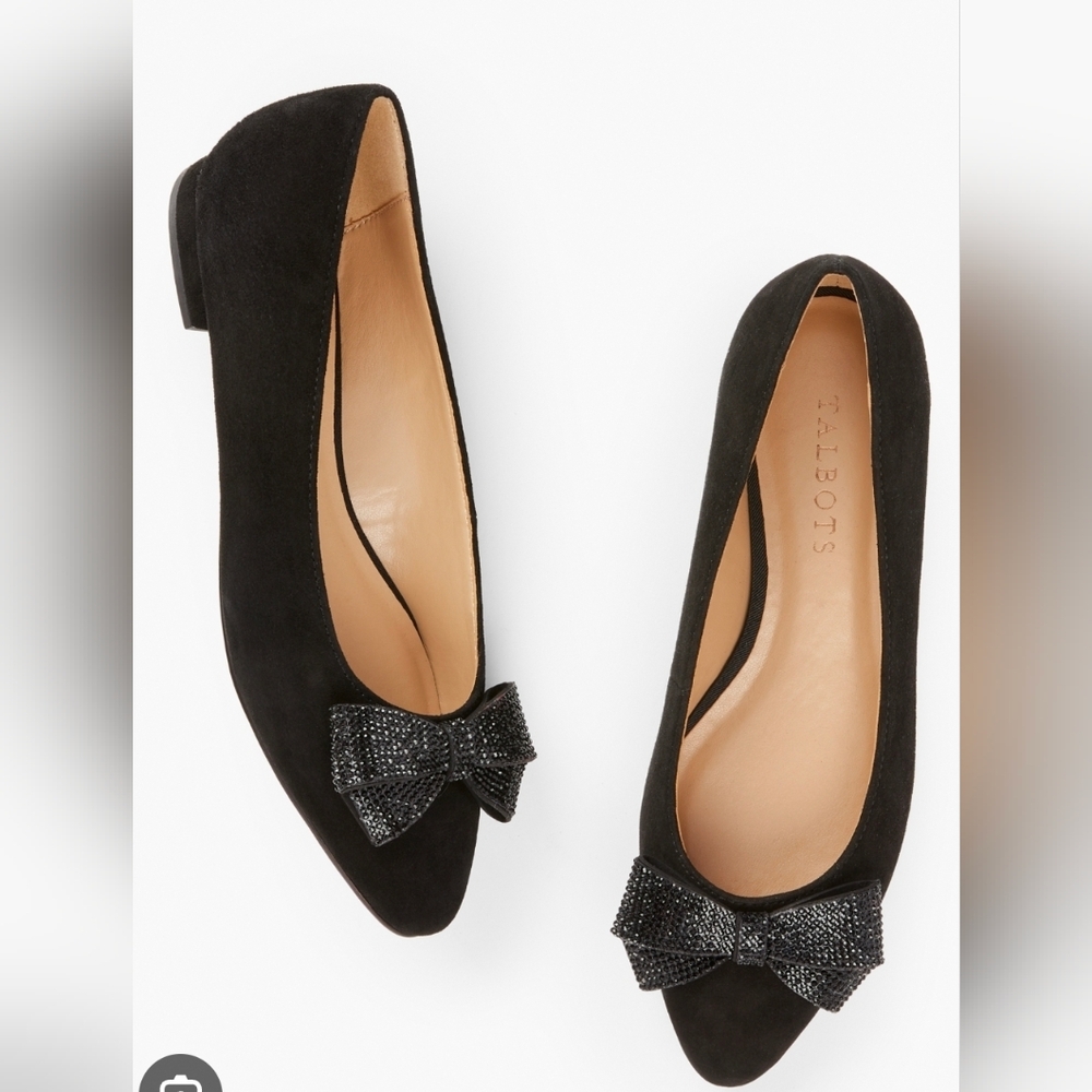 Talbots Black Suede Bow-Embellished Ballet Flats Sz. 8.5